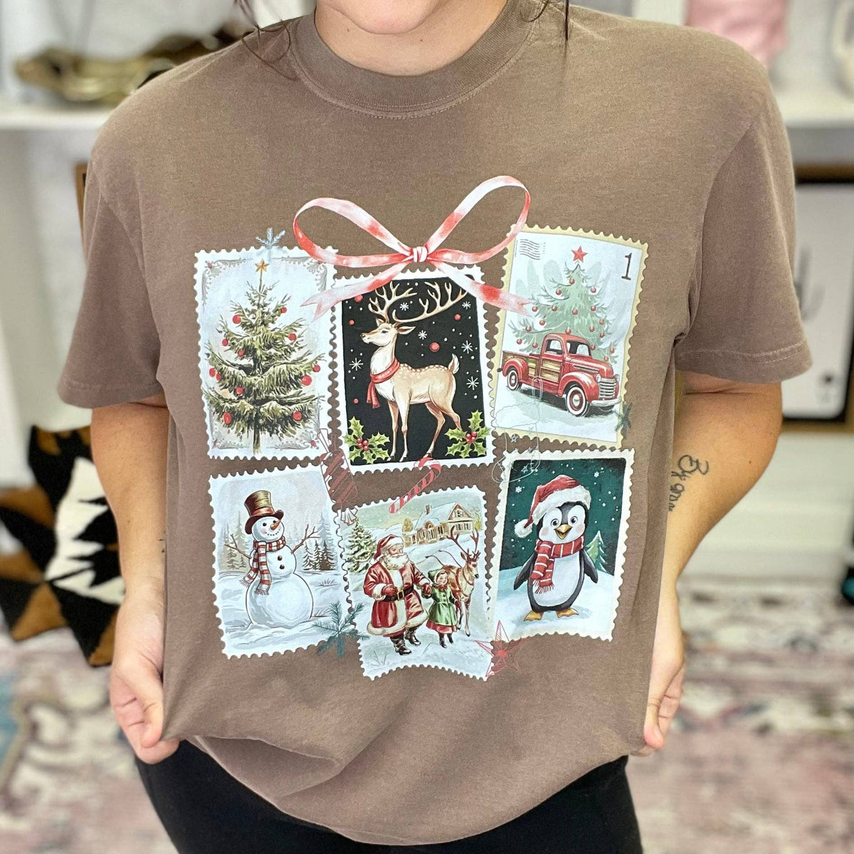Vintage Christmas Stamps Graphic Tee (D-1071) #26201