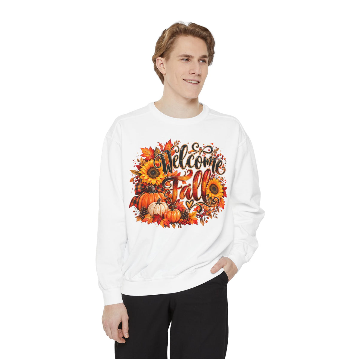 Welcome Fall Sweatshirt - Autumn Pumpkin & Sunflower Crewneck