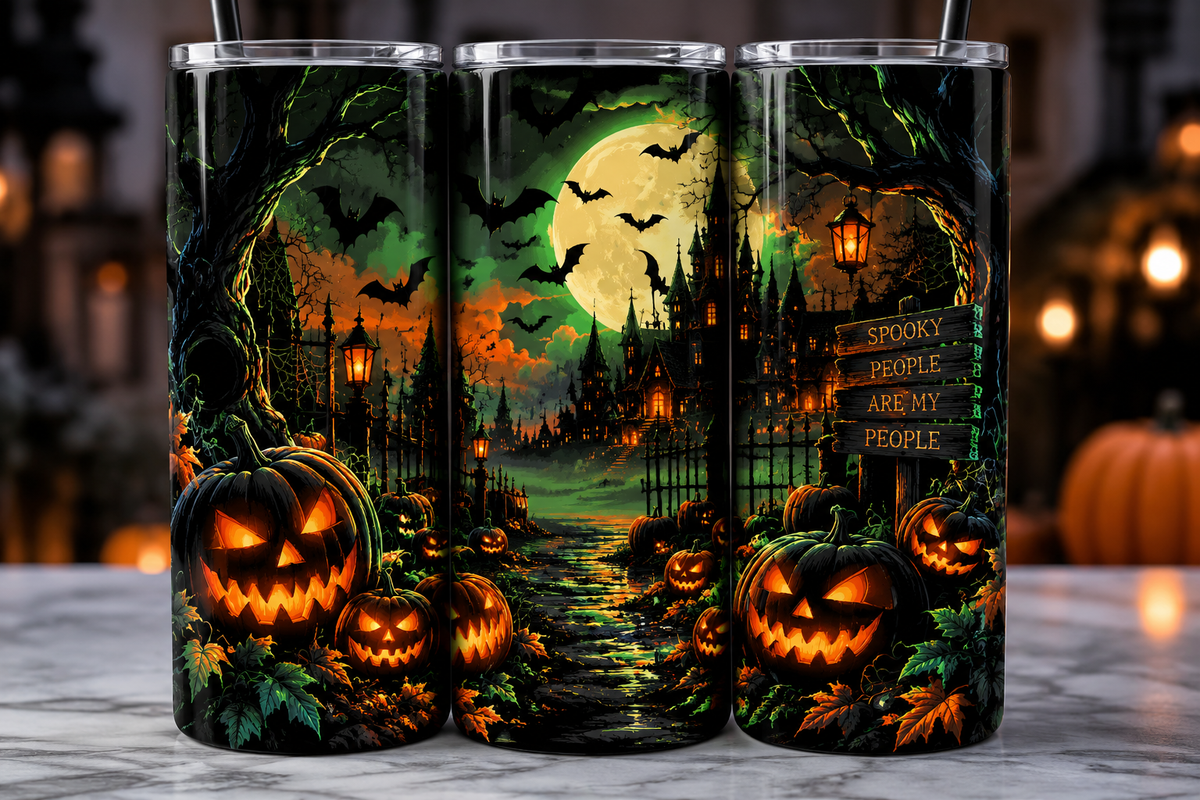 Spooky People Are My People Halloween Tumbler | Haunted House & Pumpkin Cup