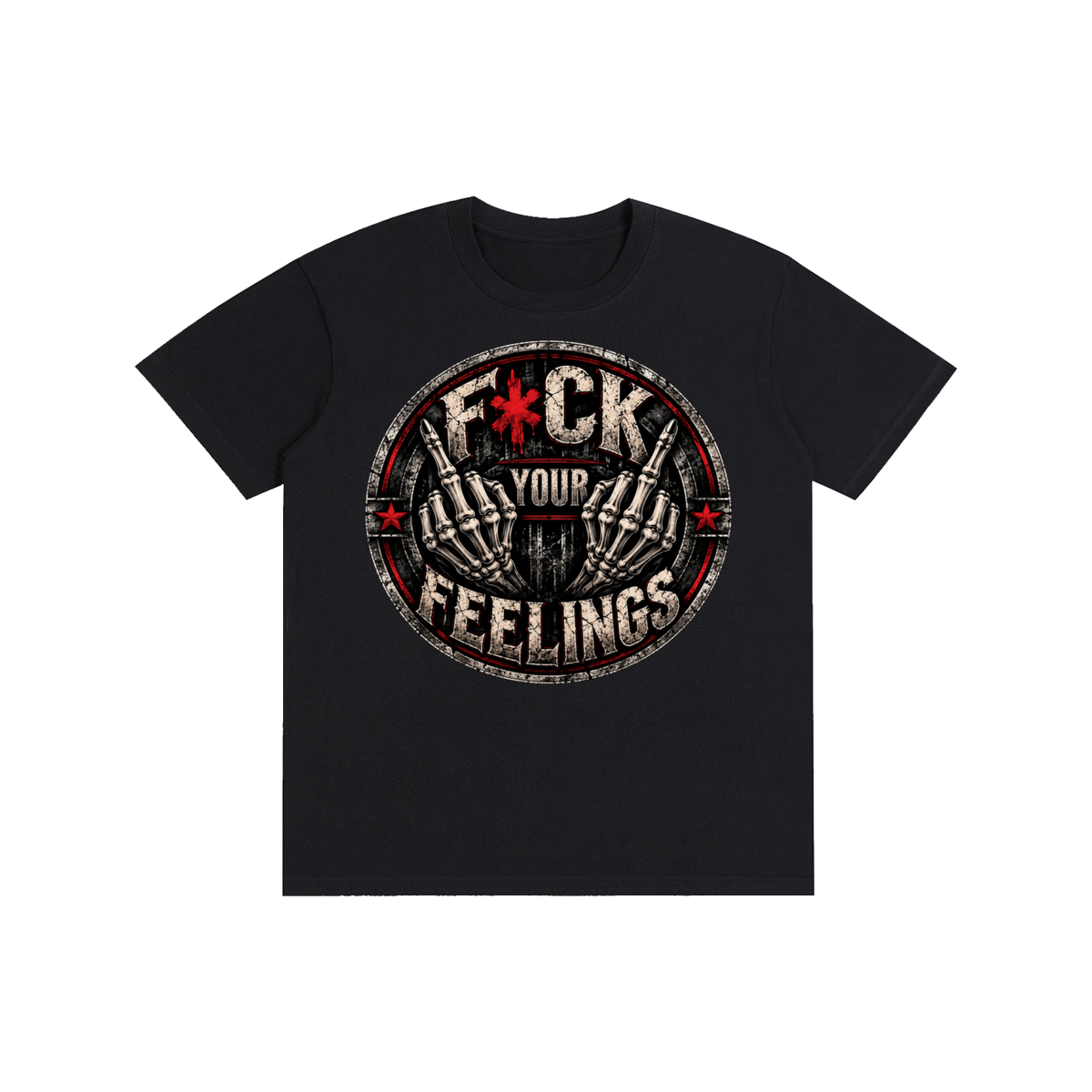 F*CK Your Feelings Men’s Graphic Tee – Skeleton Middle Finger Shirt