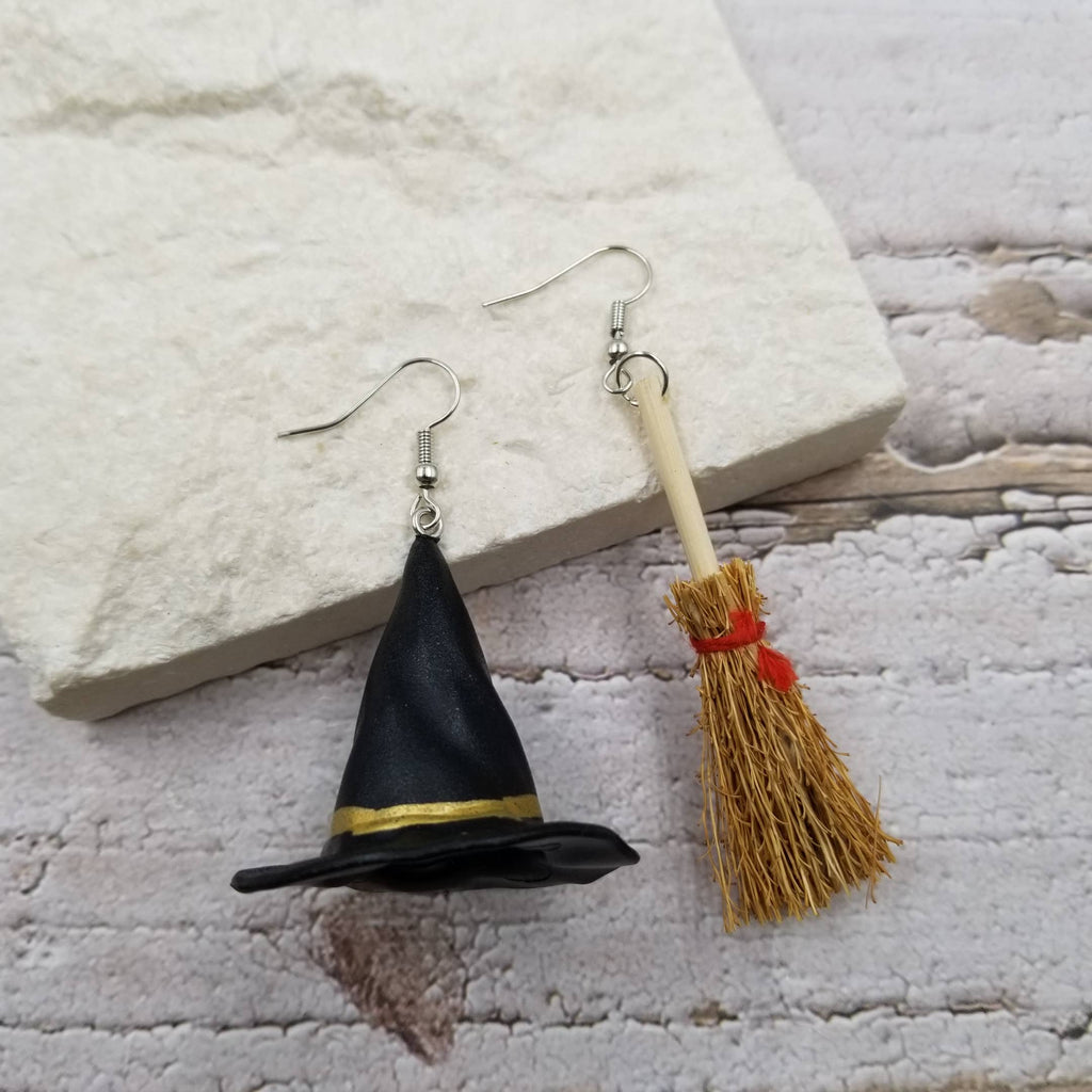 Halloween | I Am A Witch| Witch Hat Broom Earring